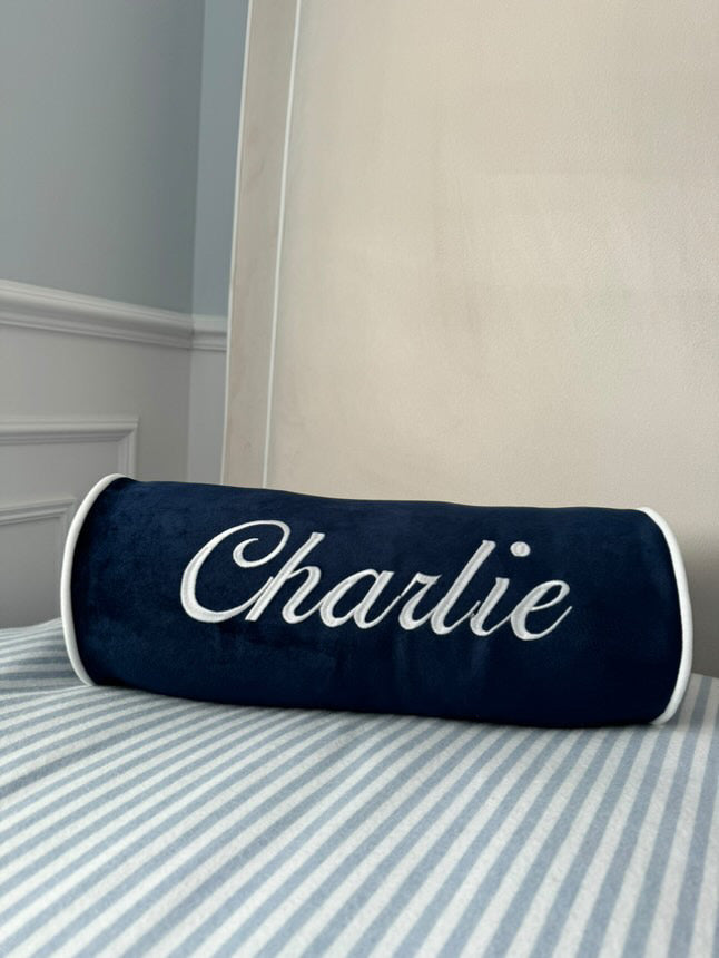 Navy Personalised Bolster Cushion