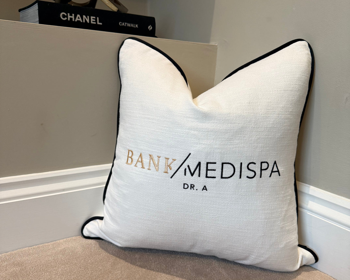 Branded Logo White Woven Cushion