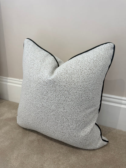 22” Boucle cover pewter piping